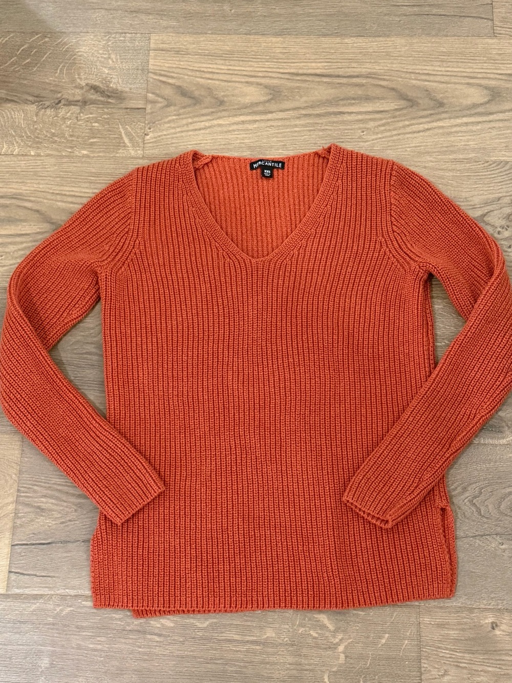 J.Crew Mercantile Burnt Orange Cotton V-Neck Sweater XXS